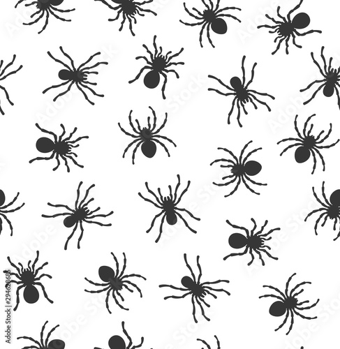Spiders Seamless Pattern on White Background. Vector