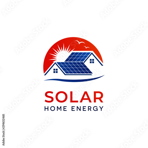 Solar energy logo design, Home using solar energy logo vector