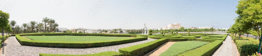 Panoramic Greenery around the Arches Fountain near the Royal Opera House in Oman