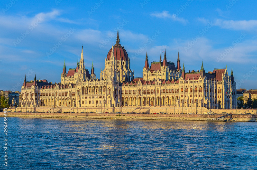 Fototapeta premium View on the Hungarian Parliament building from the Danube River. Budapest, Hungary