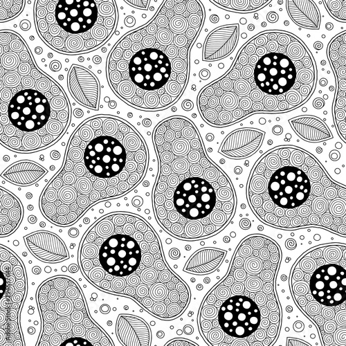 Line doodle art avocado seamless pattern.