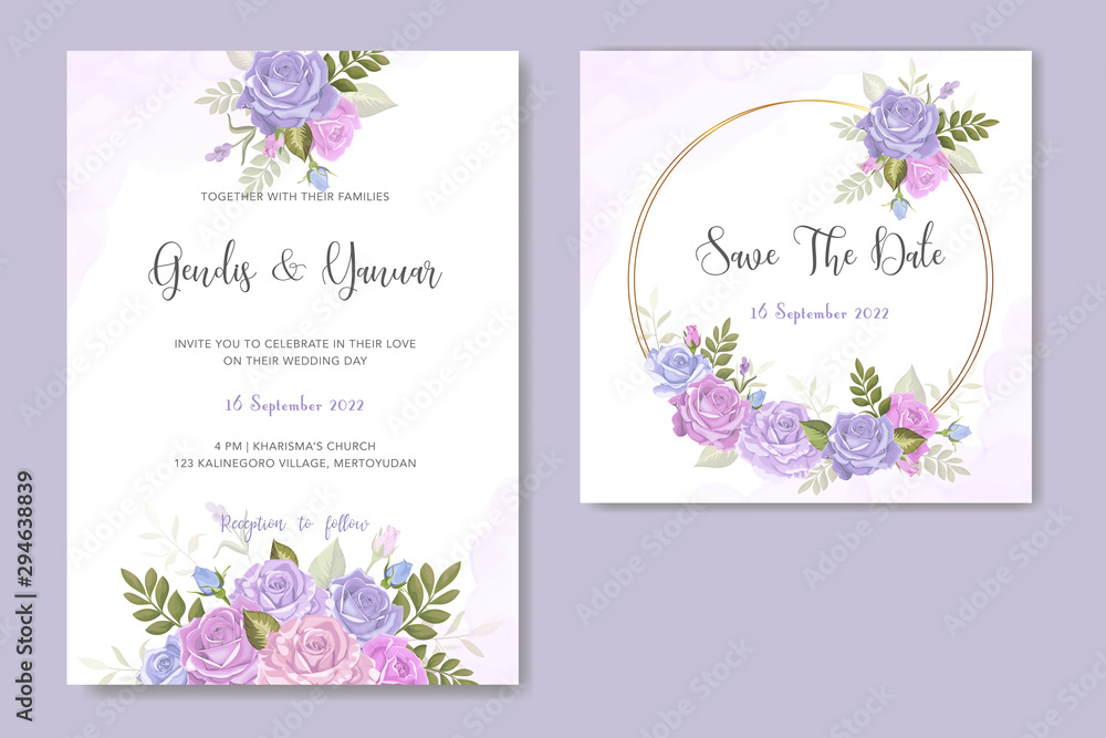 beautiful wedding card invitation with floral vector