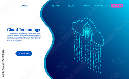 Cloud Computing technology Concept. Digital service or app with data transfering. data processing Protecting data security concept. isometric flat design
