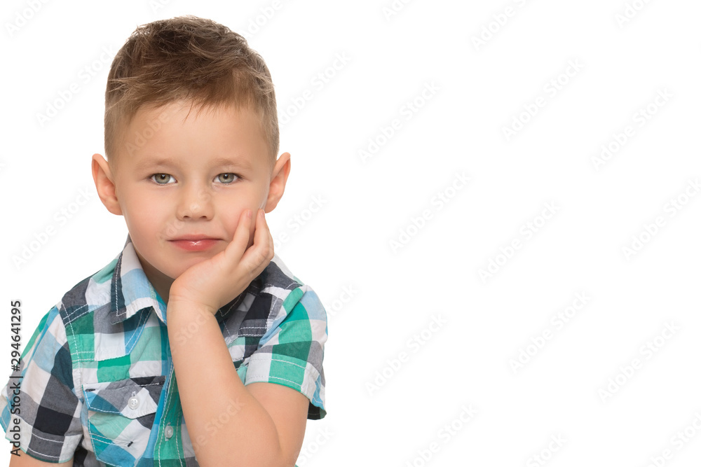 The little boy wondered. Isolated on white background. The little boy wondered. Isolated on white background.