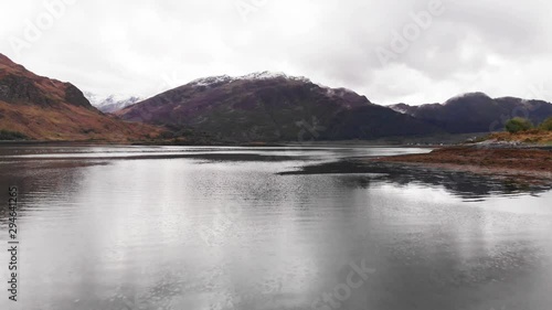 Loch Duich Invershiel, Highlands, Scotland Raining Cloudy Dull Day Aerial 4K photo