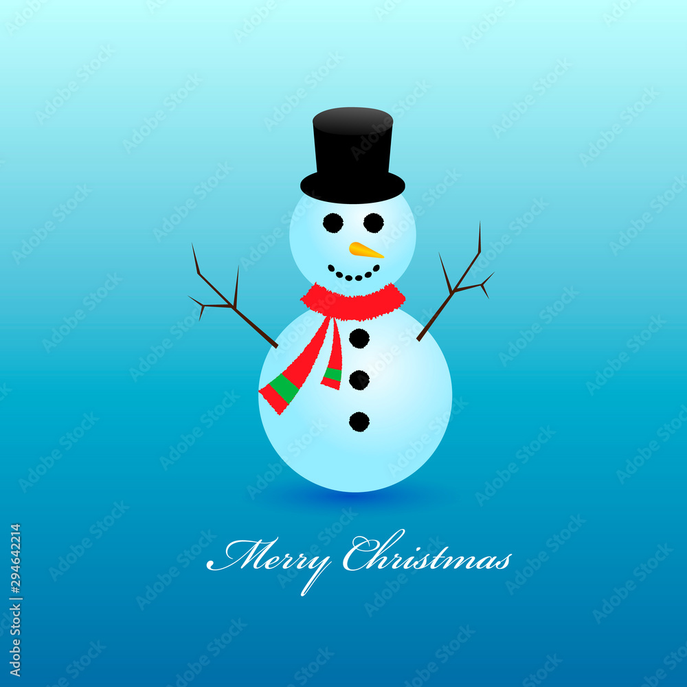 snowman with red santa hat, scarf and mittens Isolated on blue background. Winter symbol. Christmas and New Year design element. Cute cartoon character. snowman with red santa hat, scarf and mittens Isolated on blue background. Winter symbol. Christmas and New Year design element. Cute cartoon character.