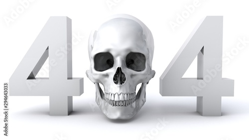 3D illustration of 404 connection error skull