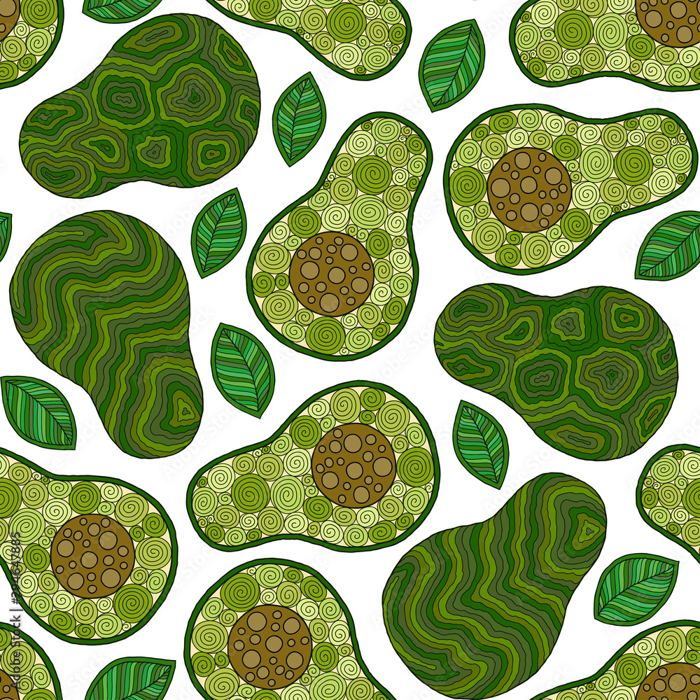 Hand drawn cartoon avocado seamless pattern Hand drawn cartoon avocado seamless pattern