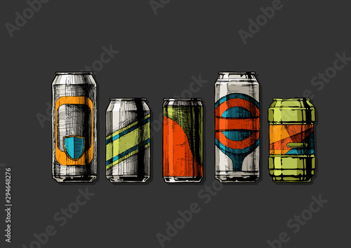 set of beverage cans