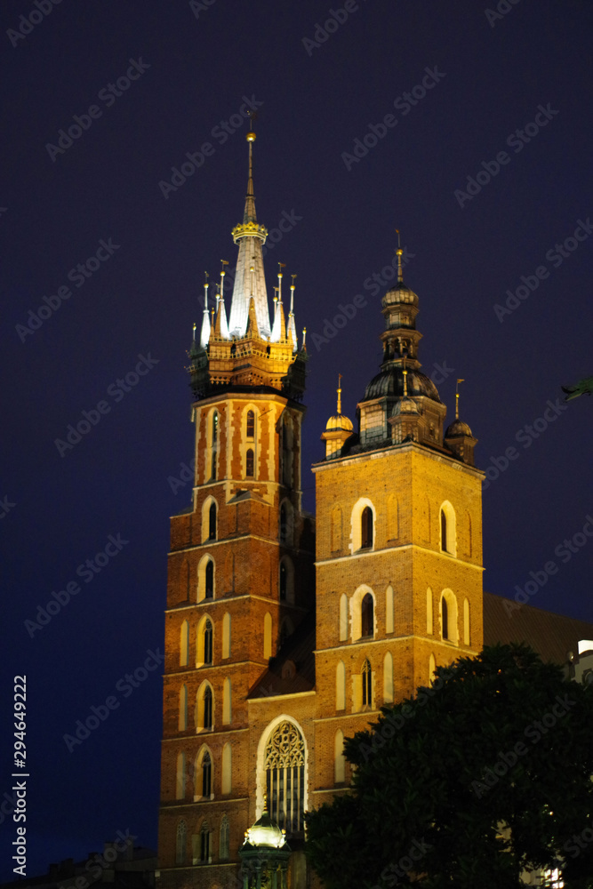 Cathédrale de Cracovie vue de nuit