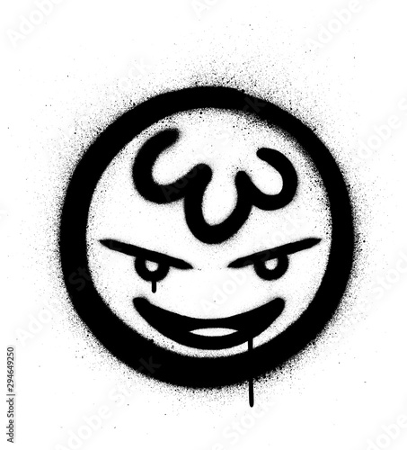 graffiti naughty icon sprayed in black over white