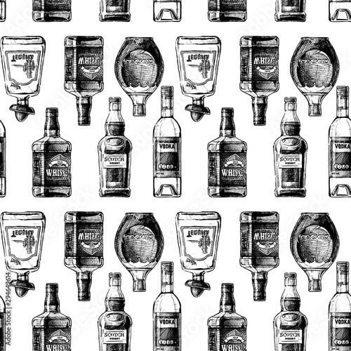 Pattern with bottles of alcohol.