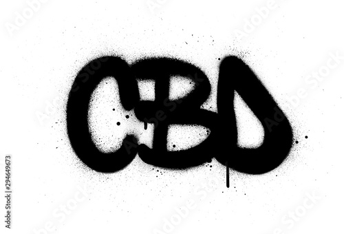 graffiti CBD abbreviation sprayed in black over white