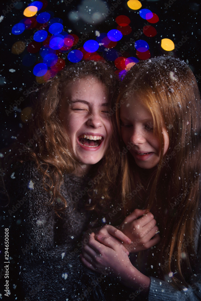 Young friends have fun and laugh on a winter day Young friends have fun and laugh on a winter day