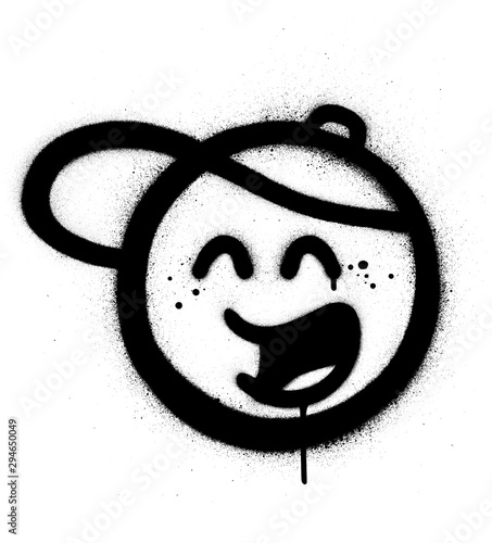 graffiti sprayed icon with baseball hat in black over white