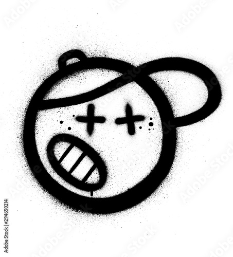 graffiti angry icon with baseball cap sprayed in black