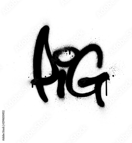 graffiti pig word sprayed in black over white