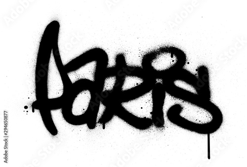 graffiti Paris word sprayed in black over white