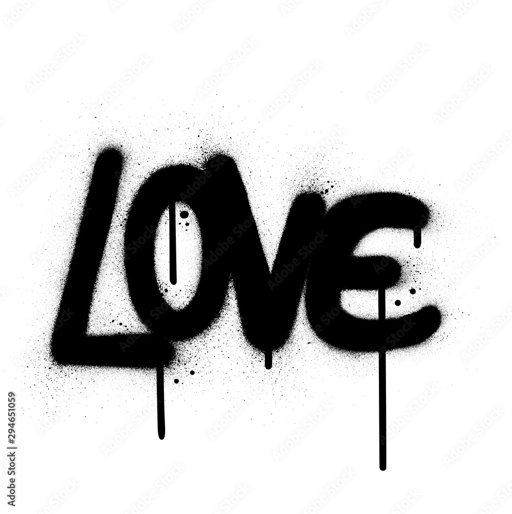 graffiti love word sprayed in black over white - obrazy, fototapety, plakaty 