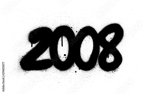 graffiti number 2008 sprayed in black over white