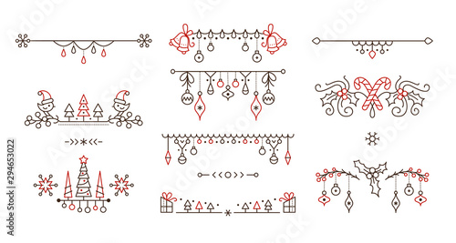 Christmas linear vector decorative borders set