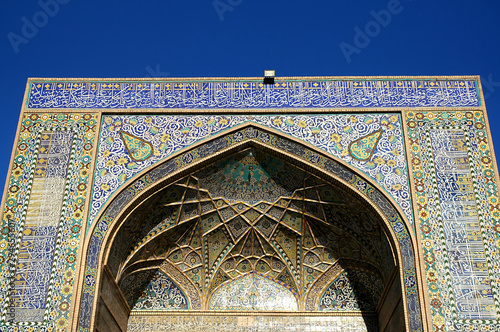 Herat in western Afghanistan. The Great Mosque of Herat (Friday Mosque or Jama Masjid). Detail of mosque tiles with mosaics and Quranic calligraphy. The mosque is one of the oldest in Afghanistan. photo