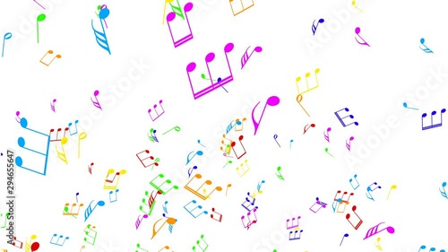 Colorful musical notes explosion on white background, alpha matte.