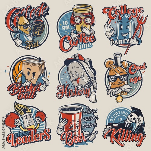 Vintage college emblems set