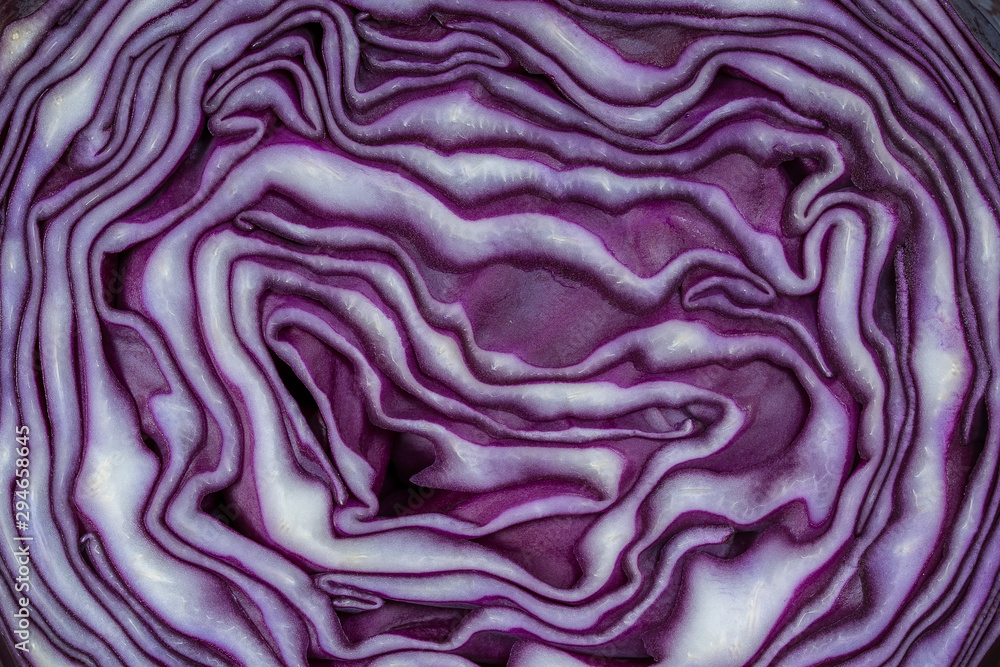 Background of the blue cabbage in the cut. Close up, top view. Texture raw purple cabbage Background of the blue cabbage in the cut. Close up, top view. Texture raw purple cabbage