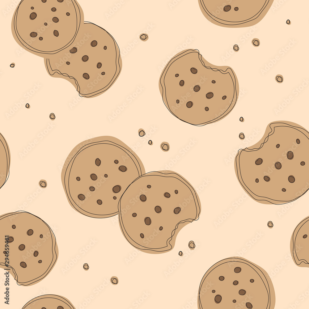 Soft cookie pattern. Simple cute cookie flat seamless pattern. Background  for gift wrapping paper, fabric, clothes, textile, surface textures,  scrapbook. Stock Illustration | Adobe Stock