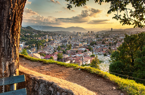 Sunset view of Sarajevo, Bosnia photo