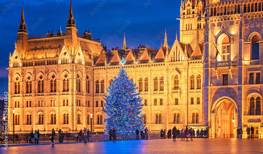 Nice Christmas tree in front of the Hungarian Parliament Nice Christmas tree in front of the Hungarian Parliament