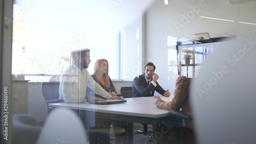 Business people group have meeting and working in modern bright office indoor 