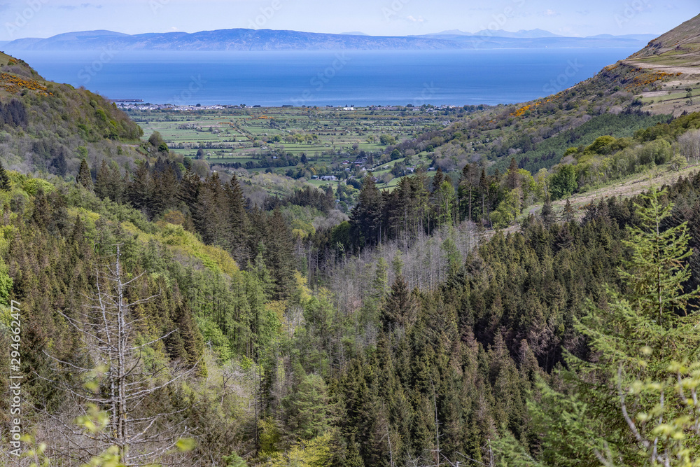 Glenariff forest park view across the Irish Sea to Scotland