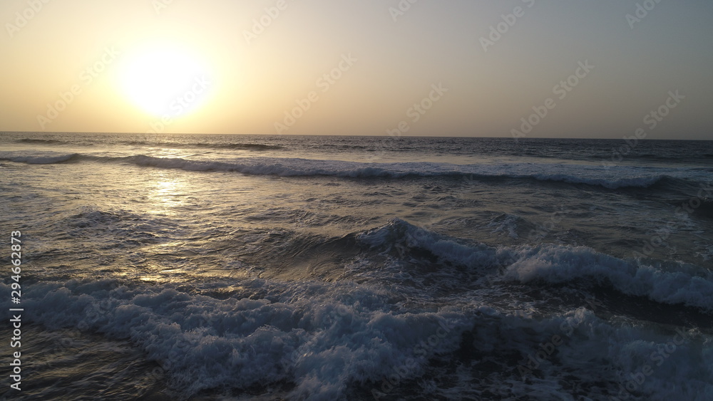 landscape and sunset on the Atlantic coast watching the breaking of the waves