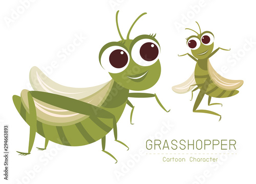 Grasshopper Cartoon Character design Cute style concept.