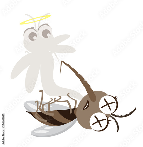 Vector Mosquito Cartoon Character design,Dead and Killed Concept,Cute and Funny style.