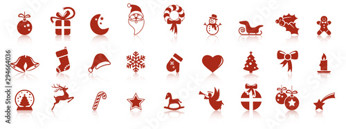 collection christmas icons with reflection