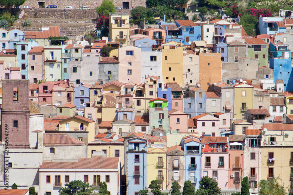 Colorful houses in Bosa, Sardinia, Italy. Scenic landscape in Oristano.