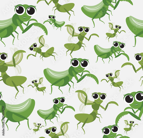 Vector Seamless pattern Mantis Cartoon Character design Cute style concept.