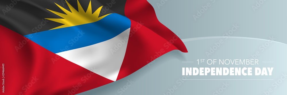 Naklejka premium Antigua and Barbuda independence day vector banner, greeting card