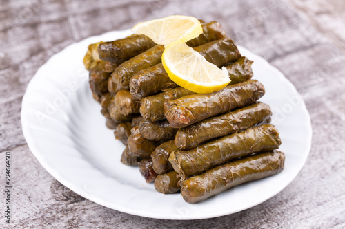 Traditional delicious Turkish food; stuffed leaves (Yaprak Sarmasi) photo