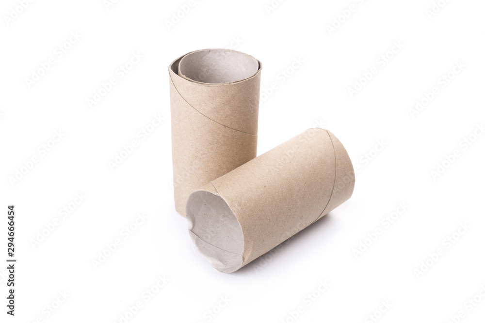 Paper tube of toilet paper, isolated on white background Paper tube of toilet paper, isolated on white background
