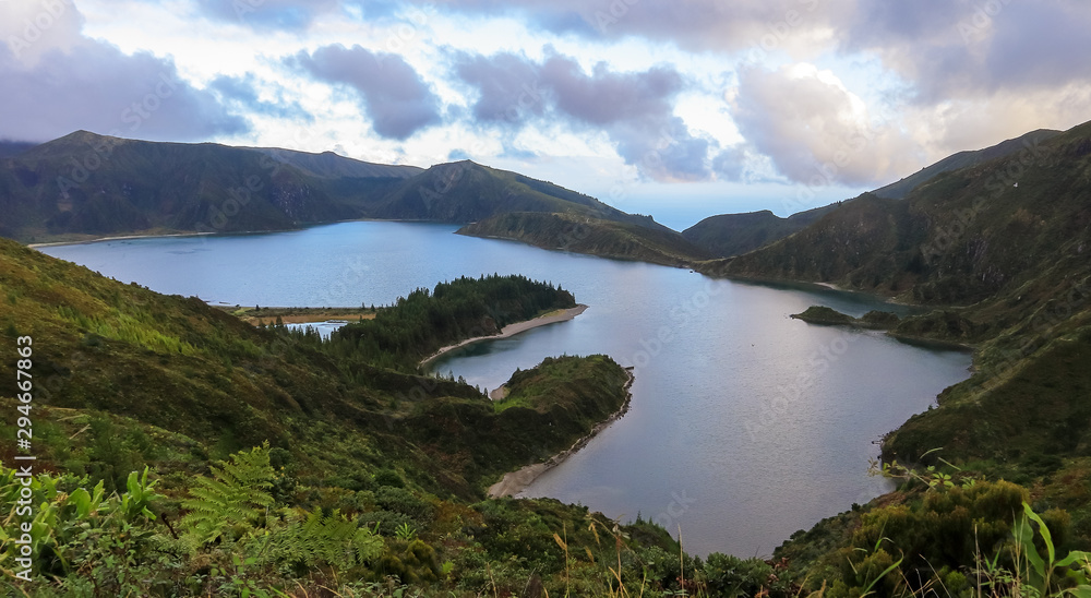 Beautiful panoramic view of Lagoa do Fogo, Lake of Fire, in São Miguel Island, Azores, Portugal