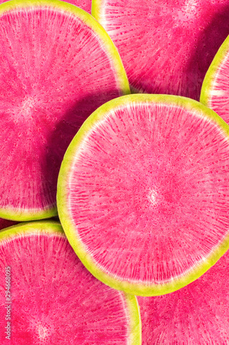 Watermelon purple radish vegetable closeup detail background vertical - macro