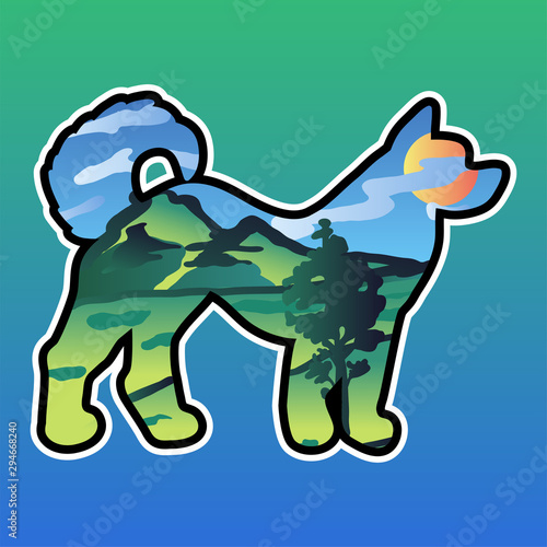 Dog and nature double exposure illustration
