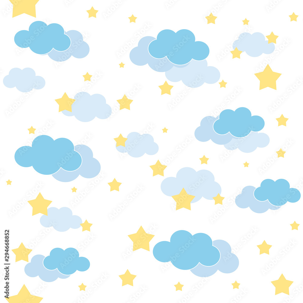 Clouds and stars in the sky vector seamless repeat pattern design