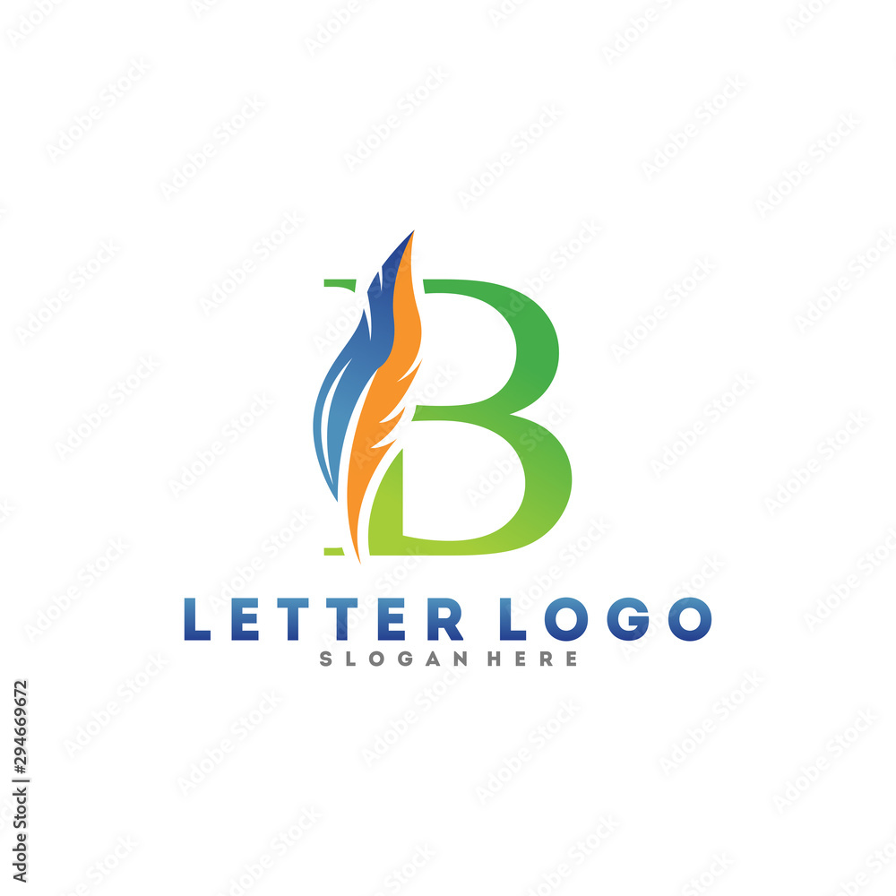 Initial letter B logo with Feather modern minimalist Luxury. Initial letter B logo with Feather modern minimalist Luxury.