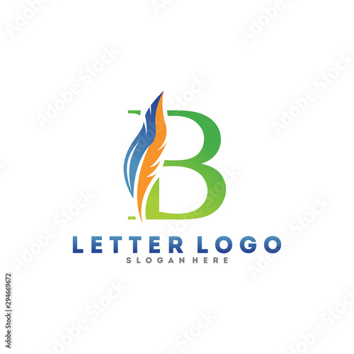 Initial letter B logo with Feather modern minimalist Luxury.