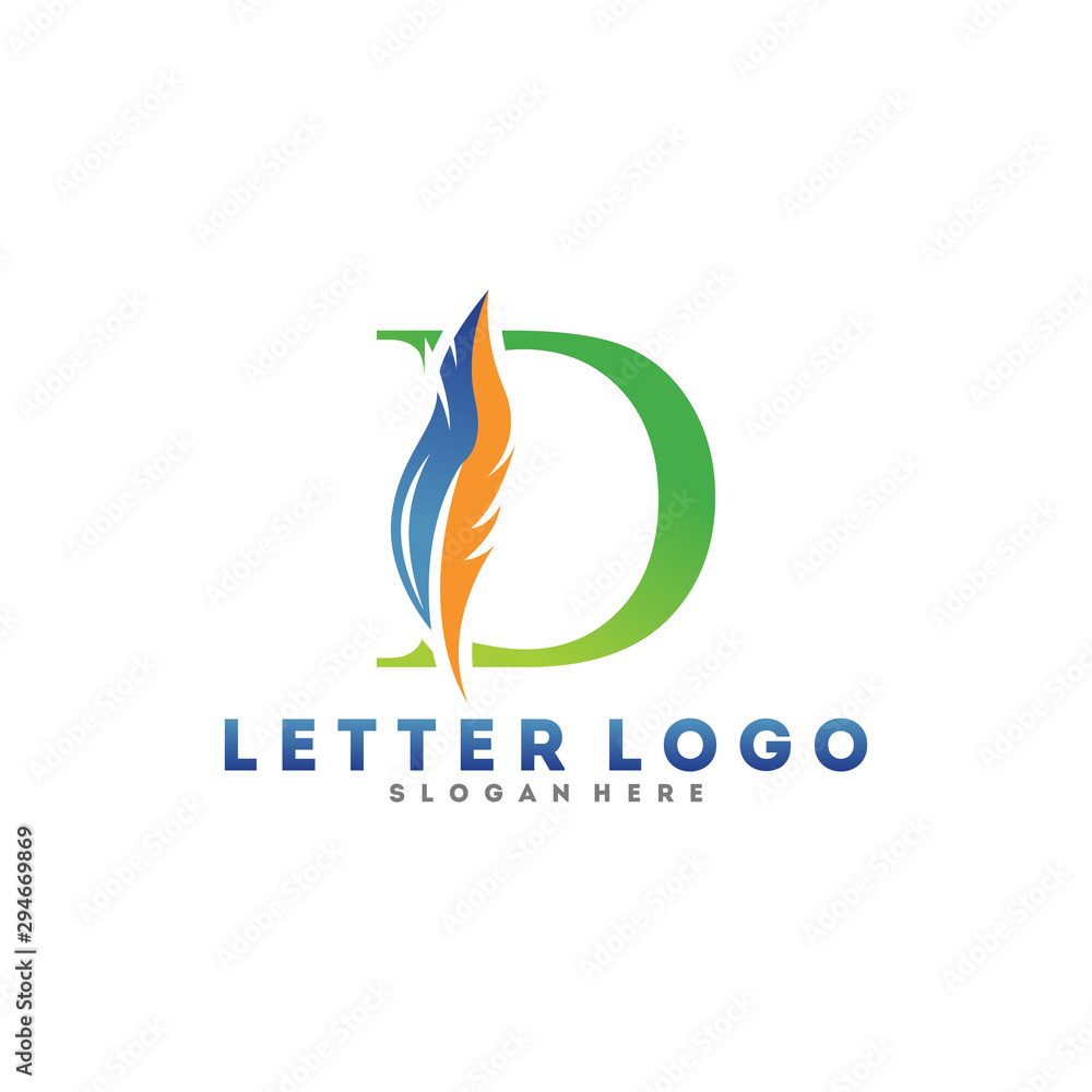 Initial letter D logo with Feather modern minimalist Luxury. Initial letter D logo with Feather modern minimalist Luxury.